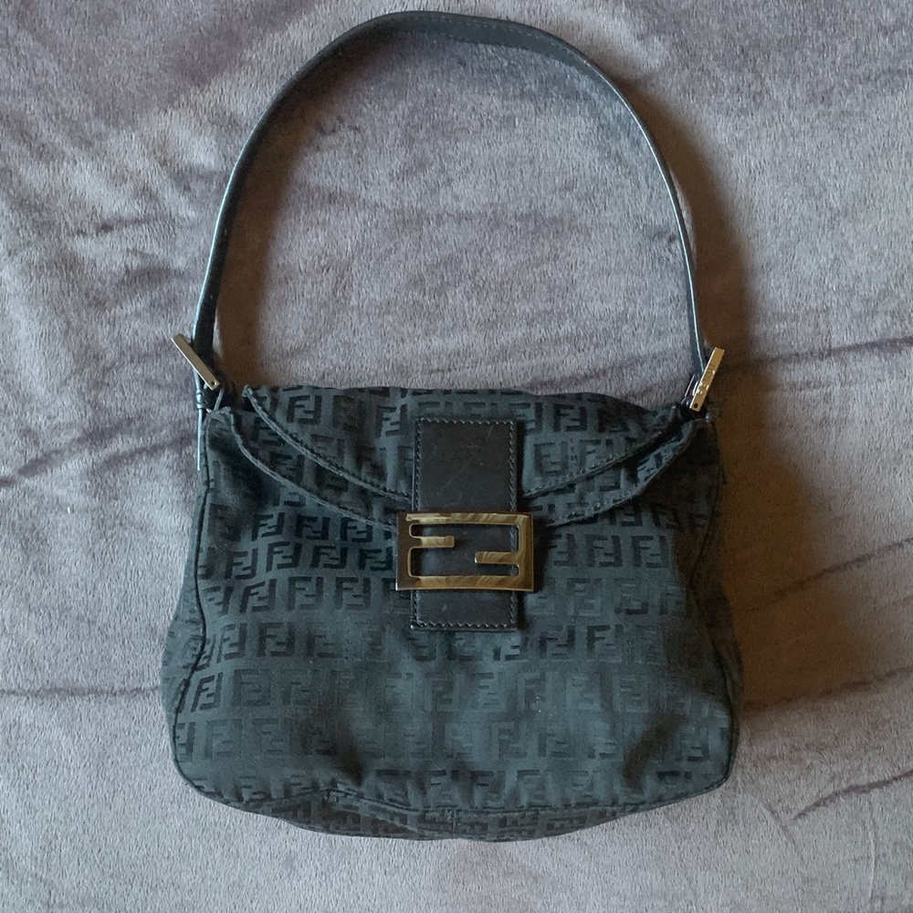 Fendi Mamma Double Flap Baguette Zucca Jacquard & Leather, Vintage Made in Italy